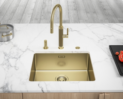 Franke Mythos Masterpiece Küchenarmatur Gold mit J-Auslauf und Ausziehbarer Brause - 115.0711.558