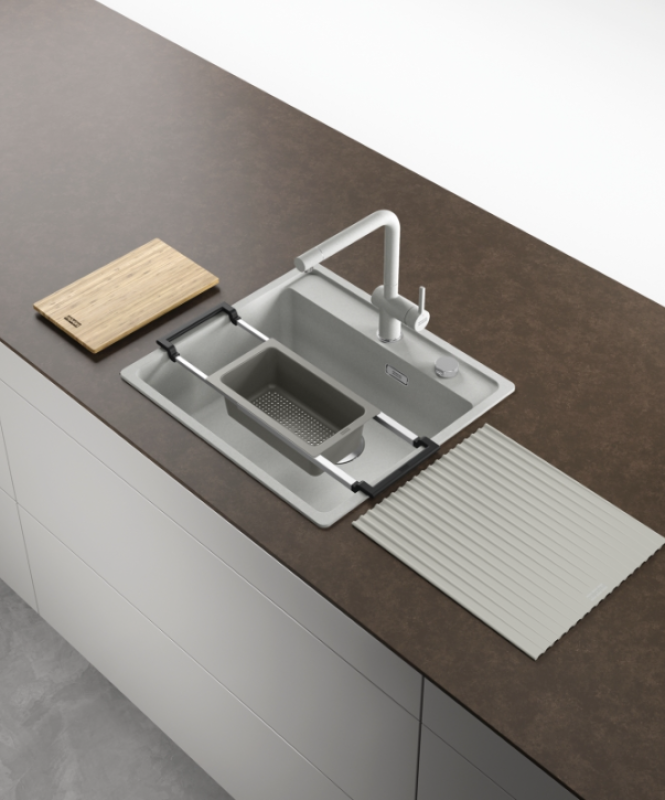 Franke Universal Zubehör All-In Set 3 - Schneidebrett, Kunststoff-Einsatzschale, Abtropfmatte und Teleskopbrücke 112.0655.483