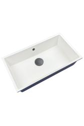GraniteMy Universal Große Weiße Granitspüle 74x40 cm mit Gunmetal-Ablaufstopfen - 1208967895