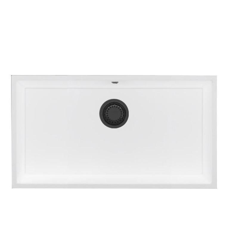 GraniteMy Universal Große Weiße Granitspüle 74x40 cm mit Gunmetal-Ablaufstopfen - 1208967895