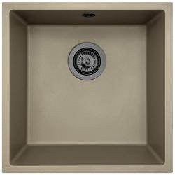 GraniteMy Universal Taupe Granitspüle 40x40 cm Aufsatz, Unterbau und Flachbau mit Gun-Metal-Stöpsel - 1208967913