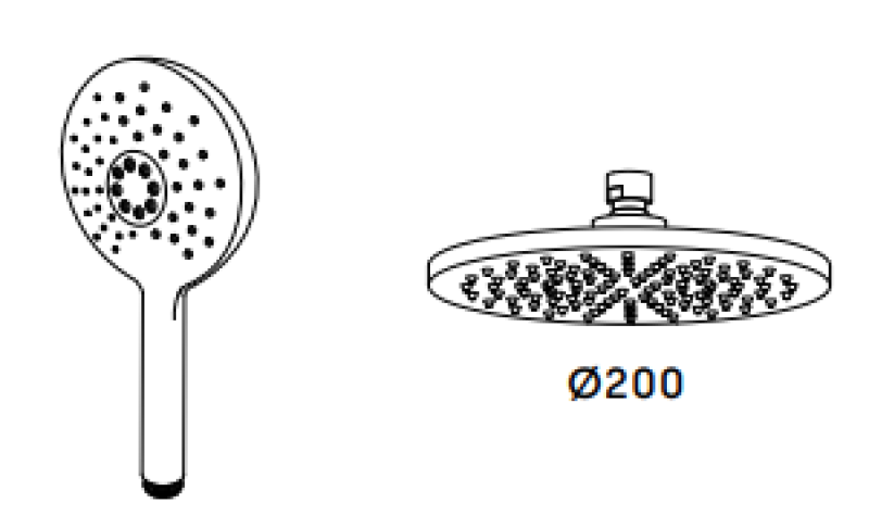 Waterevolution Flow Drei-Wege Duschmischer mit Kopfbrause und runder Handbrause Schwarz T131NRPR