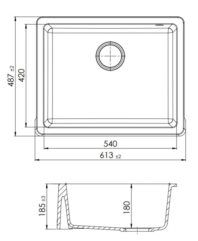 GraniteMy Tradition Ländliche Spüle Granit Waschbecken 60x48 cm Schwarz Unterbau und Flachbau mit Schwarzem Stöpsel 1208967936