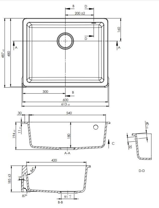 GraniteMy Tradition Ländliche Spüle Granitspüle 60x48 cm Schwarz Unterbau und Flächenbündig mit Goldener Stöpsel 1208967938