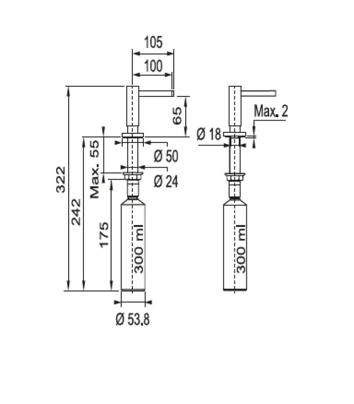 Franke Active Einbau-Seifenspender für die Küche, Granit, Stone Grey Grau 112.0633.078