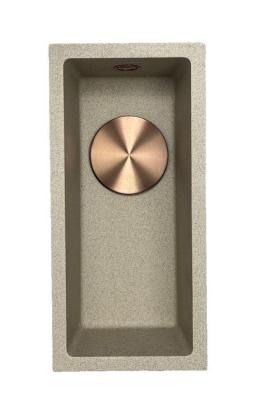 GraniteMy Universal Granit beige sandfarben kleines Spülbecken 17 x 40 cm Aufsatz, Unterbau und flächenbündiger Einbau mit Kupferstopfen 1208968004