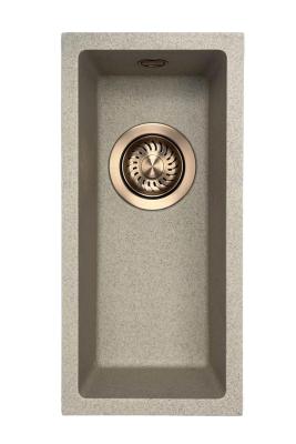 GraniteMy Universal Granit beige sandfarben kleines Spülbecken 17 x 40 cm Aufsatz, Unterbau und flächenbündiger Einbau mit Kupferstopfen 1208968004