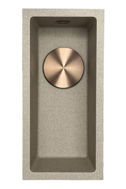 GraniteMy Universal Granit beige sandfarben kleines Spülbecken 17 x 40 cm Aufsatz, Unterbau und flächenbündiger Einbau mit Kupferstopfen 1208968004