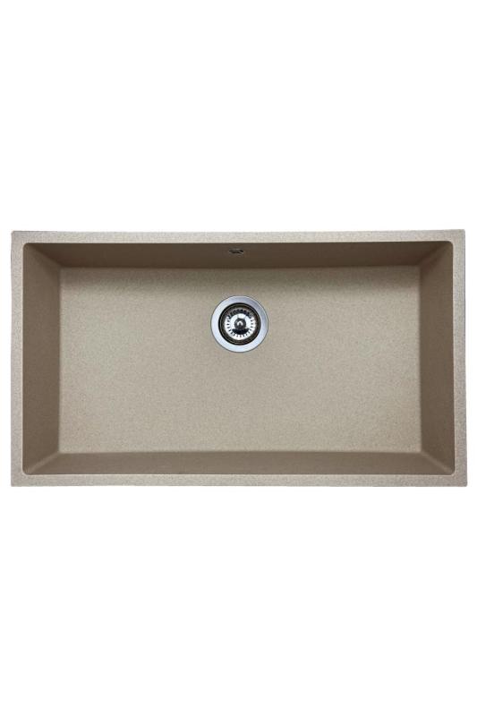GraniteMy Universal Granit beige Sand Spülbecken 74x40 cm Aufsatz, Unterbau und flächenbündiger Einbau mit Edelstahlstopfen 1208968017