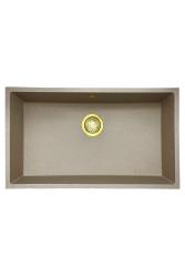 GraniteMy Universal Granit beige Sandspüle 74x40 cm Aufsatz-, Unterbau- und Flachbauweise mit goldener Abdeckung 1208968018