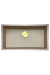 GraniteMy Universal Granit beige Sandspüle 74x40 cm Aufsatz-, Unterbau- und Flachbauweise mit goldener Abdeckung 1208968018