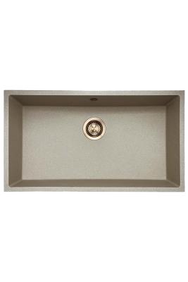 GraniteMy Universal Granit beige Sand Spülbecken 74x40 cm Aufsatz, Unterbau und flächenbündiger Einbau mit Kupferstopfen 1208968019