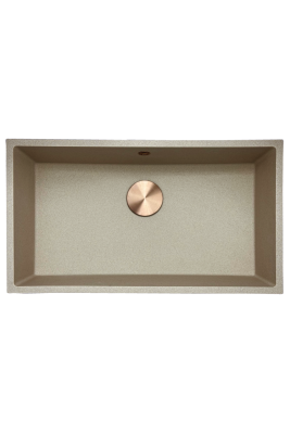 GraniteMy Universal Granit beige Sand Spülbecken 74x40 cm Aufsatz, Unterbau und flächenbündiger Einbau mit Kupferstopfen 1208968019
