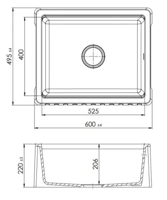 GraniteMy Tradition Ländliche Spüle - 2-Seiten Granitspülbecken 60x48 cm Weiß Unterbau mit Kupferstopfen 1208968026