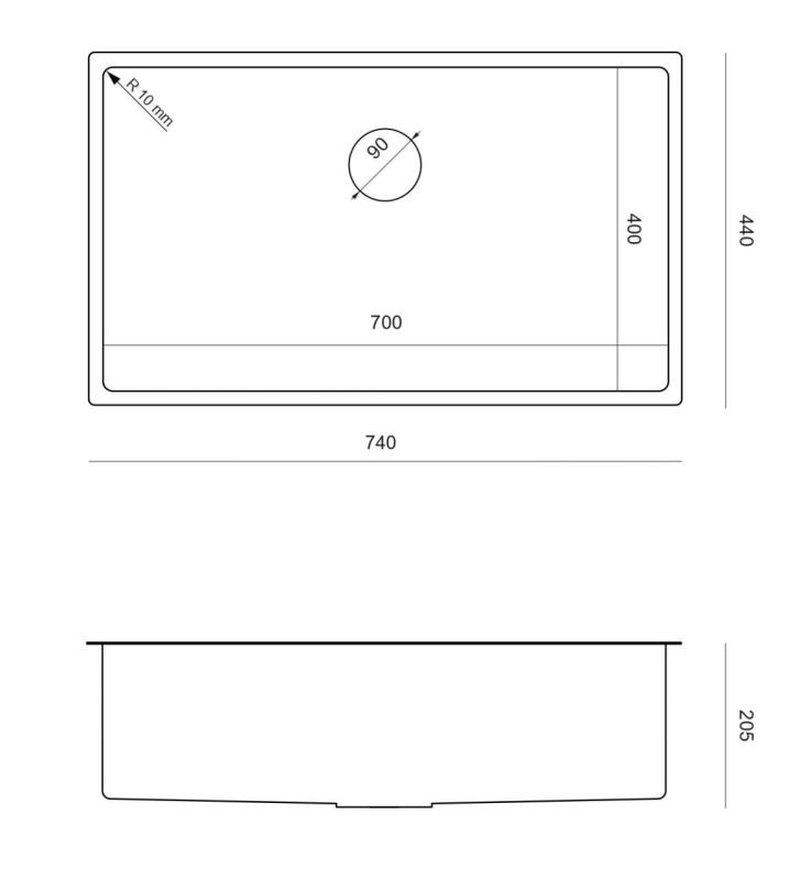 Aquadesign Zara Spüle Gun Metal 74x44cm Unterbau, Flachbau und Aufbau mit Gun Metal Stopfen - 1208969508