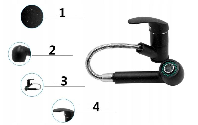 Graniteland Rhea Küchenarmatur in Blausteinoptik mit ausziehbarem Auslauf und Doppel-Funktions-Handbrause 1208969536.