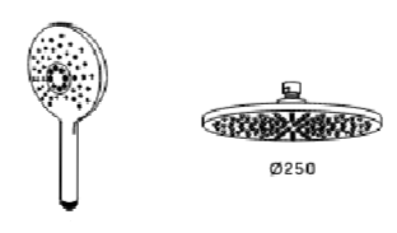 Wasserevolution Flow thermostatischer Drei-Wege-Duschmischer mit 250mm Kopfbrause und runder Handbrause Messing T131TNR25LE.