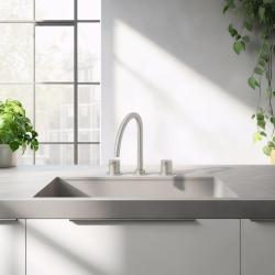 Wasserevolution Flow 3-Loch Küchenmischer mit schwenkbarem Auslauf und Anschluss für gefiltertes Wasser Edelstahl T152UIE