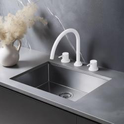 Wasserevolution Flow 3-Loch Küchenarmatur mit schwenkbarem Auslauf und Anschluss für gefiltertes Wasser, weiß, T152UBR