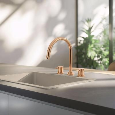 Wasserevolution Flow 3-Loch Küchenarmatur mit schwenkbarem Auslauf und Anschluss für gefiltertes Wasser Kupfer T152UCPE
