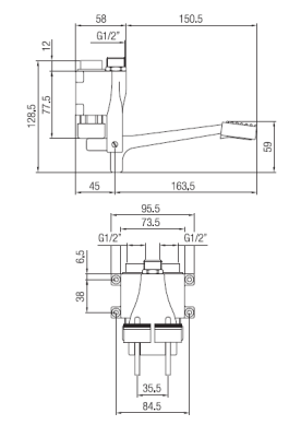 PB Pedal Line Doppel-Fußpedalmischbatterie Chrom für Wandmontage 1208969759