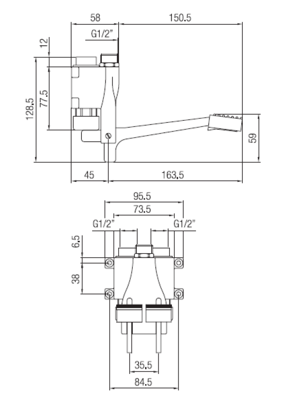 PB Pedal Line Doppel-Fußpedalmischbatterie Chrom für Wandmontage 1208969759