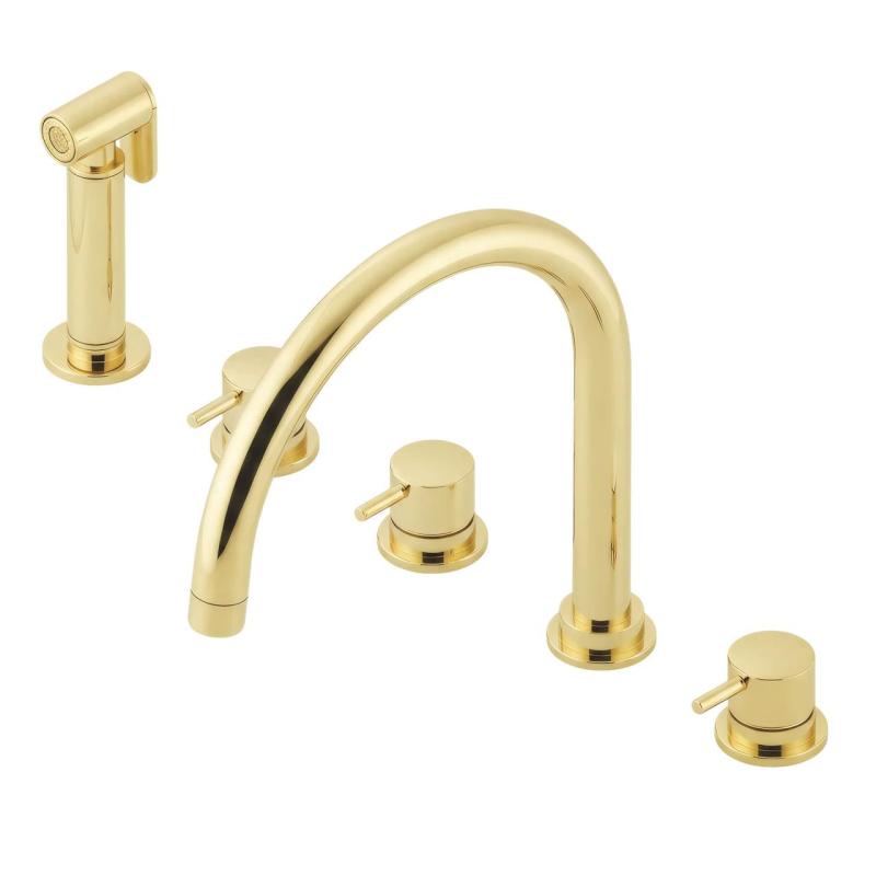 Wasserevolution Flow 5-Loch Küchenarmatur mit ausziehbarem Brausekopf und Wasserfilteranschluss Light Gold T154UWGE