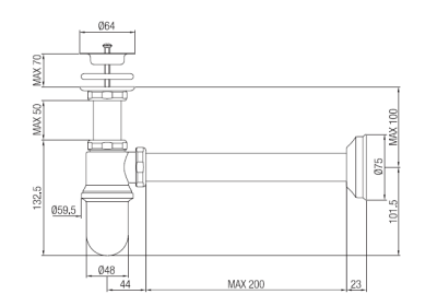 PB Unix klassischer Becher-Siphon aus Metall, verchromt, mit Abflussset 1208969782