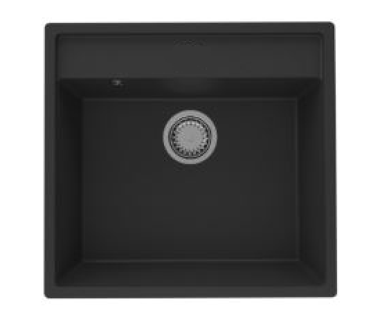 GraniteMy Bremen Granit Spüle 53x50 cm Schwarz - Aufbau, Unterbau und Flächenbündiger Einbau mit Armaturenbank und goldenem Stopfen 1208969969 - Productafbeelding