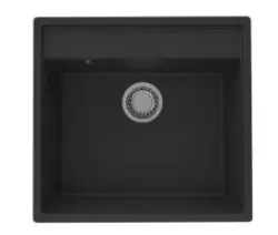 GraniteMy Bremen Granit Spüle 53x50 cm Schwarz - Aufbau, Unterbau und Flächenbündiger Einbau mit Armaturenbank und goldenem Stopfen 1208969969