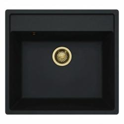 GraniteMy Bremen Granit Spüle 53x50 cm Schwarz - Aufbau, Unterbau und Flächenbündiger Einbau mit Armaturenbank und goldenem Stopfen 1208969969