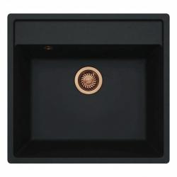 GraniteMy Bremen Granit Spüle 53x50 cm Schwarz - Aufbau, Unterbau und Flächenbündiger Einbau mit Hahnlochbank und Kupferstopfen 1208969970