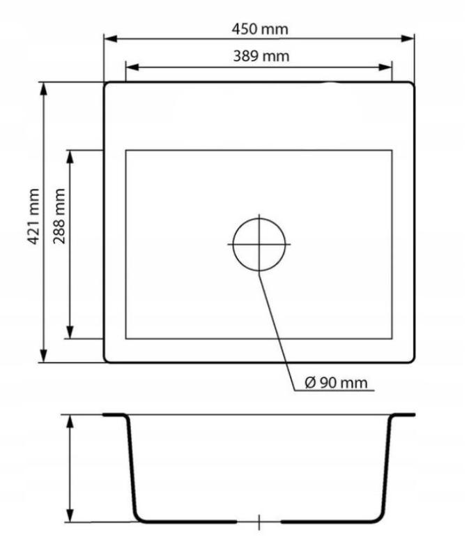 Graniteland Nera Granitspüle 45x42 cm Schwarz Aufsatz mit Armaturenbank und Edelstahlstopfen 1208969985