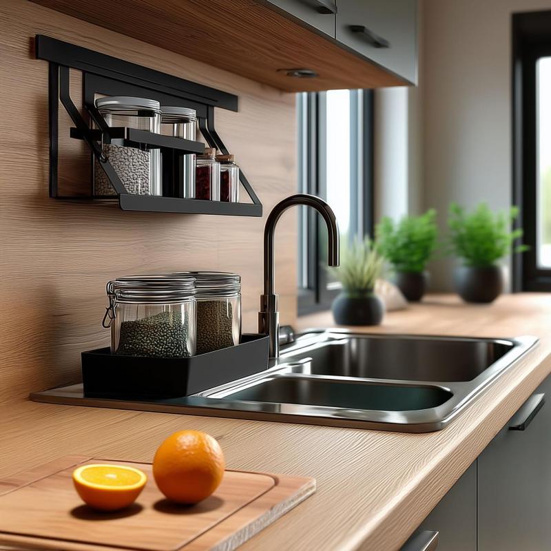 Epka Luxion Set Küchenreling 60 cm mit Zubehör Metall mit verdeckter Befestigung Schwarz 1208969993