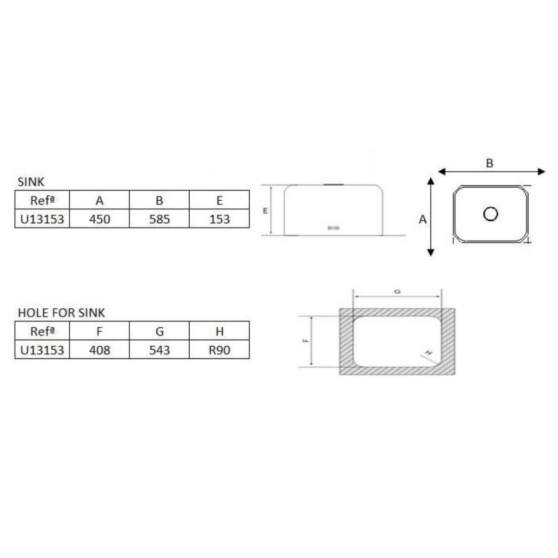 Banka Detroit Edelstahlspüle 543 x 408 mm Unterbau 1208970078