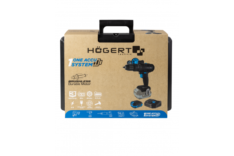 HÖGERT Akku-Schlagbohrset, 18V für Ziegel, Stein, Holz, Metall und Kunststoff