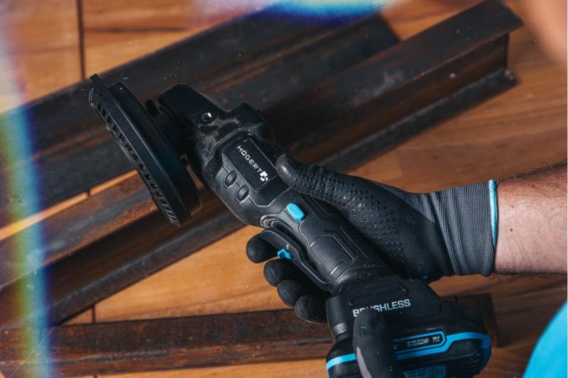 HÖGERT Kabelloser Winkelschleifer mit Paddelschalter, 125MM, 18V, Set mit Akku, Ladegerät, Zubehör