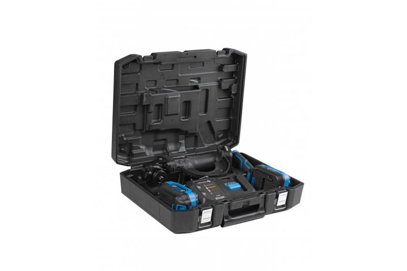 HÖGERT Kabelloser Winkelschleifer mit Paddelschalter, 125MM, 18V, Set mit Akku, Ladegerät, Zubehör