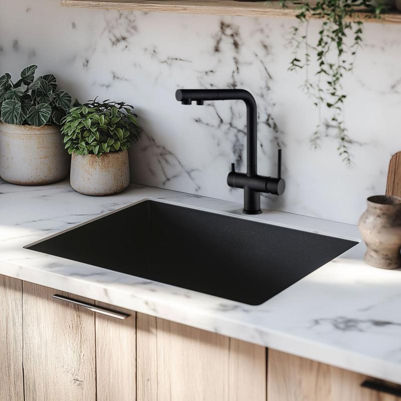 Ausmann Ellington 3-Wege Küchenarmatur mit Ausziehbarem Auslauf und Gefiltertem Wasser – Schwarz - 1208970497