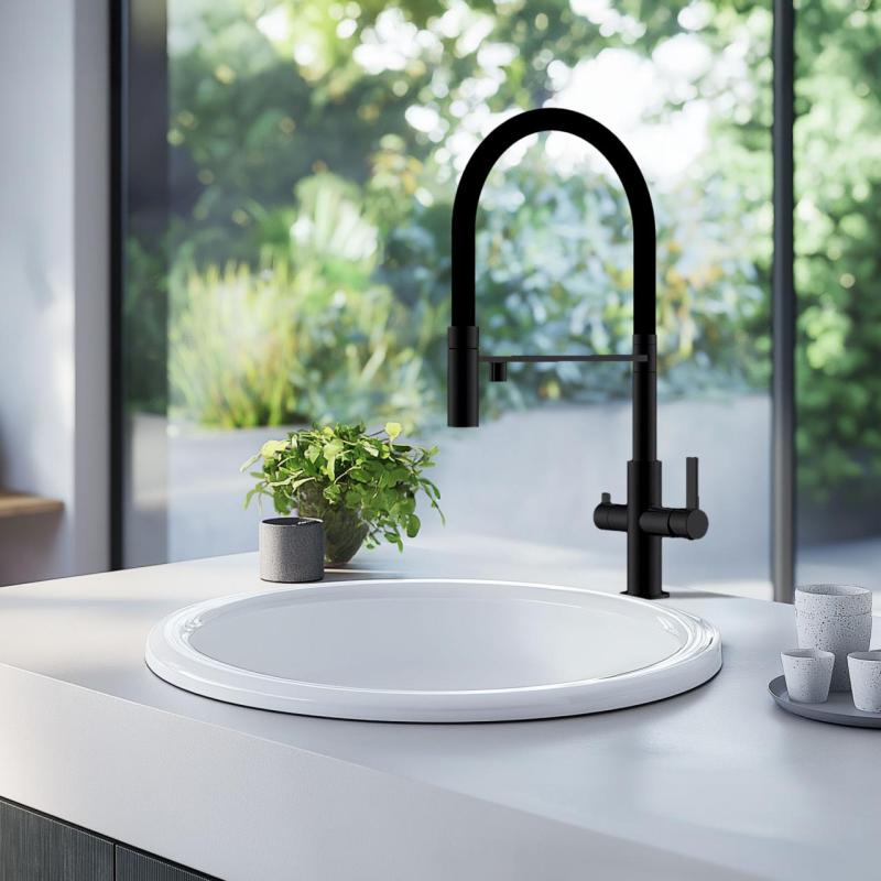 Ausmann Claridge 3-Wege Küchenarmatur mit flexiblem Auslauf und gefiltertem Wasser – Anthrazit – 1208970500