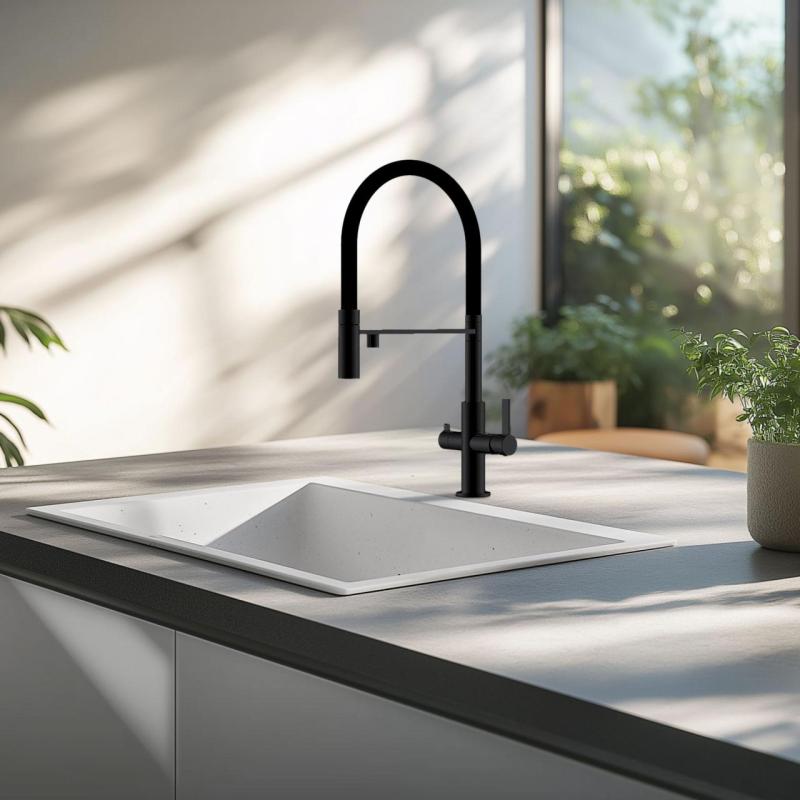 Ausmann Claridge 3-Wege Küchenarmatur mit flexiblem Auslauf und gefiltertem Wasser – Anthrazit – 1208970500