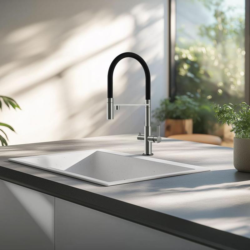 Ausmann Claridge 3-Wege Küchenarmatur mit Flexiblem Auslauf und Gefiltertem Wasser – Grau - 1208970502