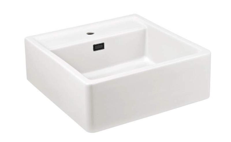 Ausmann Ceramic Panor Shade Keramik-Spülbecken Butler in Weiß – Unterbau und Zwischenbau 630 x 597 mm mit Lochbank und mattschwarzer Stopfen 1208970554