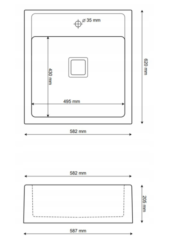 Graniteland Arno Granit-Ardenner Blaustein-Optik Einbauspüle 582x620mm mit quadratischem Edelstahl-Stopfen 1208970600