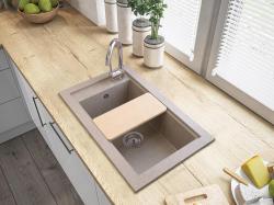 Graniteland Magra Granit Beige Sand Einbauspüle 686 x 427 mm mit Hahnlochbank und Edelstahl-Stecker 1208970617