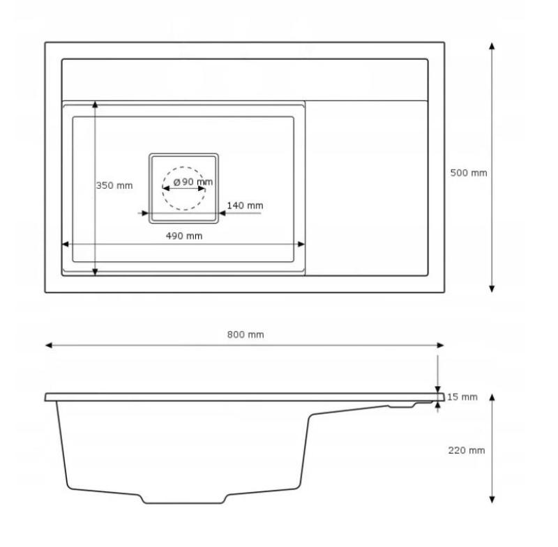 Graniteland Seta Granit Schwarzes Aufbauwaschbecken 80x50 cm 1208970624