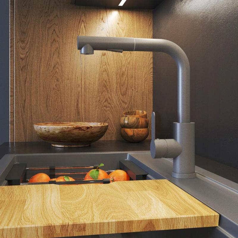 Graniteland Celeste Küchenarmatur Grau mit Ausziehbarem Auslauf und Doppelfunktions-Handbrause 1208970663
