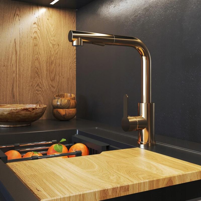 Graniteland Celeste Küchenarmatur Kupfer mit Ausziehbarem Auslauf und Zwei-Funktion Handbrause 1208970665