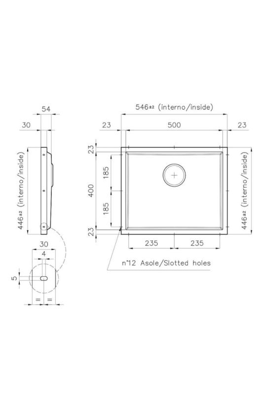 Foster Phantom Base Edelstahl Bodenplatte Arbeitsplatte Spülbecken 50x40cm für Einbau in Keramik, Naturstein und Solidsurface, Dicke 20mm 1208970717