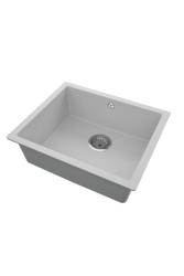 GraniteMy Universal Granit Grau Spülbecken 50x40 cm Aufbau, Unterbau und Flächenbündiger Einbau mit Edelstahl-Stopfen 1208970745